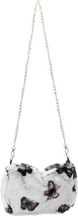 Kesyoo Chain Crossbody Bag Women Plush Small Square Shoulder Bag with Color Block Design and Butterfly Accent, Gray Soft Texture for Daily Use and Travel