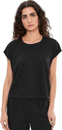 Eileen Fisher Ribbed Knit Crew Neck Cropped Top Womens Clothing Black : XL, Elastane/Lyocell/Tencel
