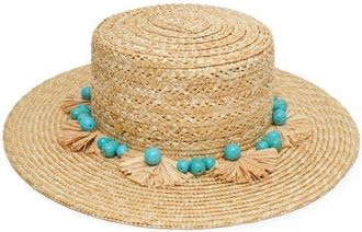 Lele Sadoughi Faux Turquoise Embellished Straw Hat in Natural at Nordstrom