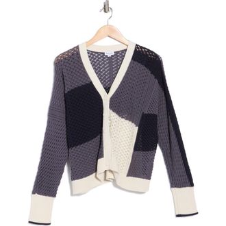 Splendid Addy Colorblock Cotton Cardigan in Navy Blue/Pale Oak at Nordstrom Rack, Size X-Small