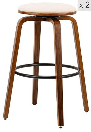 Nordlys Set of 2 Industrial Metal Wood Bar Stools in Beige