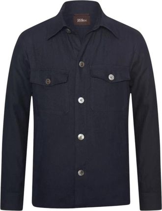 Oscar Jacobson Navy Linnen Overshirt Regular Fit - Heren - Zomerjassen - Blauw - 2XL - Linnen - Jassen