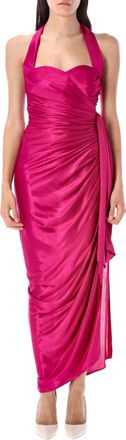 Balmain Womens Flowing Draped Long Dress - Fuschia viscose - Size EU 36 (Womens)