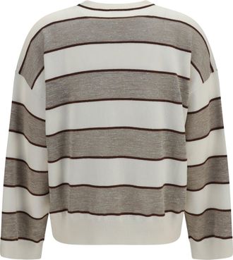 Brunello Cucinelli Womens Striped Long-Sleeve Sweater Panama+cioccolato+beige
