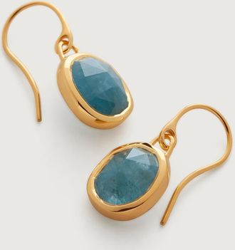 Monica Vinader Siren Aquamarine Wire Earrings, Gold Vermeil on Silver
