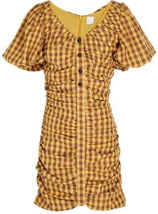 8 by YOOX CHECK PRINTED PUFF SLEEVE MINI DRESS