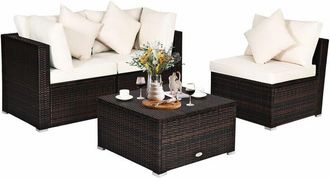 Costway Costway - 4 pcs Rattan Patio Conversation Set Outdoor Furniture Sofa Set w/ Coffee Table
