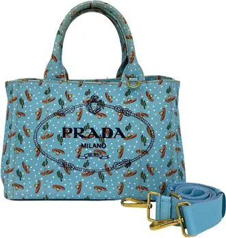 Prada Blue Canvas Handbag Shoulder Bag Tote Bag (Pre-Owned)