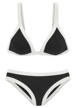 Venice Beach Triangel-Bikini VENICE BEACH, Damen, Gr. 40, Cup A/B, schwarz-weiss (schwarz, wei&szlig;), Polyamid, Strukturmuster, kontrastfarbene Details, Bikini-Sets Tr