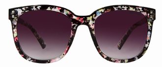 Suzy Levian Womens Black Floral Square Lens Silver Accent Sunglasses