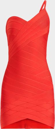 Hérve Léger Ally Woven Bandage One-Shoulder Mini Dress
