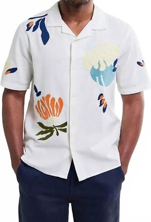 Wax London Didcot Short Sleeve Shirt In Ecru Flower Embroidered