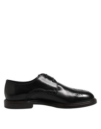 Dolce & Gabbana Black Leather Derby Wingtip Formal Mens Shoes