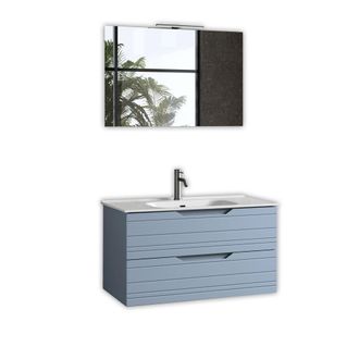 Aquadesign Mueble de ba&ntilde;o con espejo de 4 piezas en mdf azul tiffany