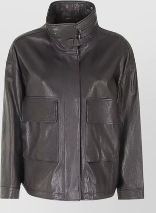 Emporio Armani lamb leather high neck single breasted coat