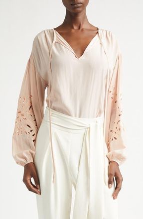 Ramy Brook Zenaida Floral Cutout Woven Shirt in Dark Blush at Nordstrom, Size Xx-Large