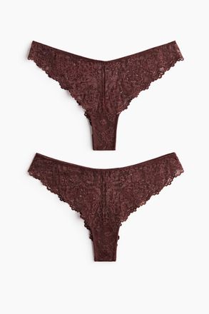 H&M 2er-Pack Brazil Slips aus Spitze - Brown