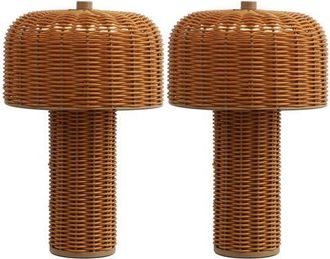 Jonathan Y Designs 10 Indoor/Outdoor Wicker Rechargeable/Cordless Dimmable LED Table Lamp in Light Brown Brown at Nordstrom