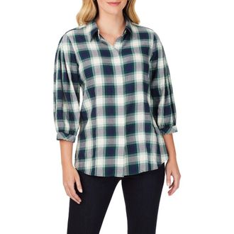 Foxcroft Sophie Cotton Blend Button-Up Plaid Shirt in Navy Multi at Nordstrom Rack, Size 18 (Similar To 14W)
