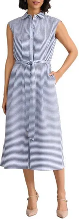 Jones New York Summer Stripe Sleeveless Midi Shirtdress in Pacific Navy/natural White at Nordstrom, Size X-Small
