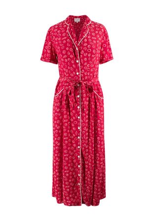 HVN Red Shell Print Silk Shirt Dress Size XS