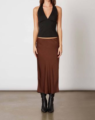 Cotton Candy L.A. Seyma Slip Midi Bias Cut Skirt In Chocolate Brown