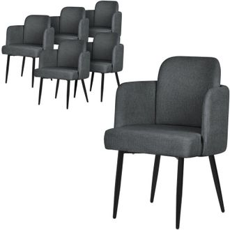 ML Design ML-Design Set 6x Poltrone da Sala Pranzo Antracite con Rivestimento in Tessuto, con Gambe in Metallo, Sedie Ergonomica da Cucina con Braccioli e