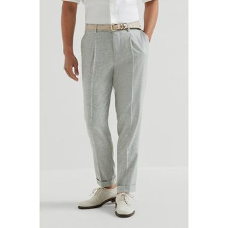Brunello Cucinelli Prince of Wales trousers in Pearl Grey at Nordstrom, Size 58 It