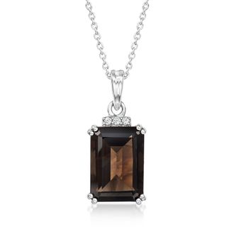 Ross-Simons Smoky Quartz Pendant Necklace With White Zircons in Sterling Silver
