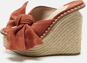 Paloma Barcel&oacute; Orange Suede Monaco Bow Espadrille Wedge Sandals