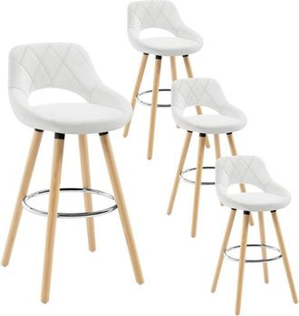 Woltu Bar Stools Set of 4 Breakfast Counter Chairs Modern High Stools for Kitchen Home Bar Restaurant, White