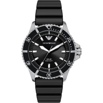 Emporio Armani World Explorer Solar Silicone Strap Watch, 42mm in Black at Nordstrom
