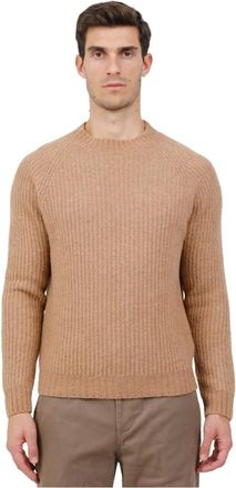 Irish Crone Truien & Vesten, Heren, Bruin, L, Katoen, Maglia girocollo lavorata a coste in lana e cotone