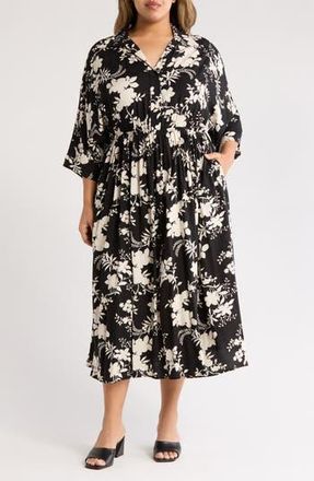 Renee C Floral Collared Jacquard Dress in Black at Nordstrom Rack, Size 1X