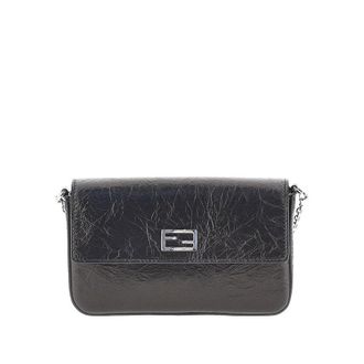 Fendi Craquel&eacute; leather Tube clutch with chain Woman One Size