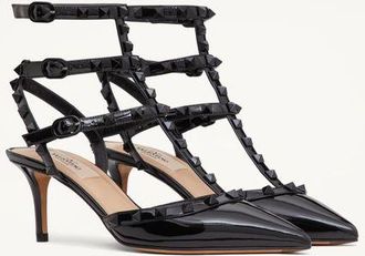 Valentino Garavani Décolleté Rockstud In Vernice Con Cinturini E Borchie In Tono 65Mm Donna NERO 34.5