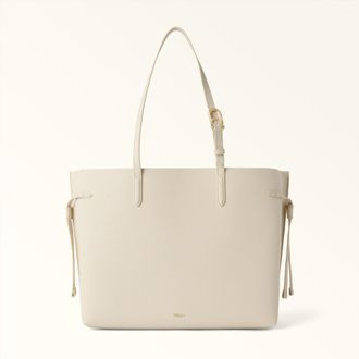 Furla Ava Borsa Shopping L Butter Bianco Pelle Di Vitello Pebble Double Donna
