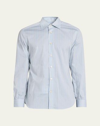 Kiton Mens Cotton Stretch Multi-Stripe Sport Shirt