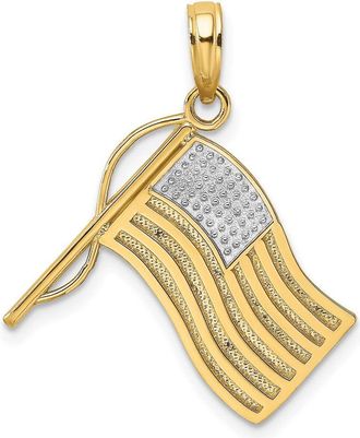 Diamond2Deal 10k Yellow Gold Rhodium American Flag Charm Pendant