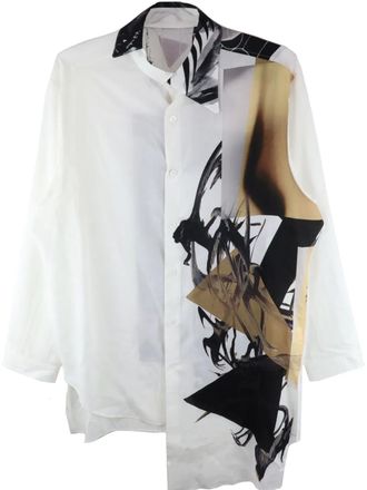 Yohji Yamamoto abstract-print long-sleeve shirt - White
