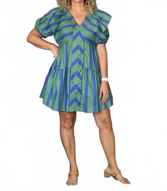 Entro Charming Charleston Mini Dress In Green And Royal Blue