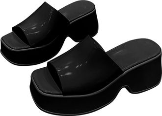 Generic Womens Mules with Heel, PU Leather High Heels Platform Sandals Wedges Peep Toe Summer Shoes Summer Slippers Wedge Heel Mules Garden Shoes Womens Sanda