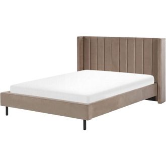 Beliani Beliani - Modern Bedroom Velvet eu King Size Bed Frame Taupe Slatted Base Villette