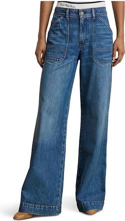 Lauren Ralph Lauren High-Rise Wide-Leg Jeans Womens Clothing Galvin Wash : 10 32.5, Cotton/Denim