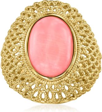 Ross-Simons Pink Coral Dome Ring in 18kt Gold Over Sterling