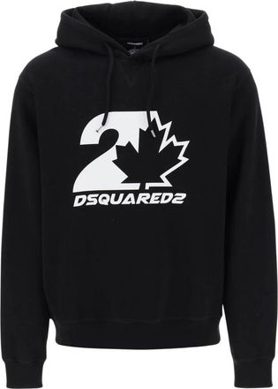Dsquared2 Bedrukte Hoodie - Heren - Hoodies - Zwart - 2XL - Katoen - Hoodies & sweatvesten