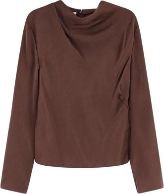 Vince Gelaagde colkraag blouse - Dames - Blouses - Bruin - M - Polyester - Overhemden