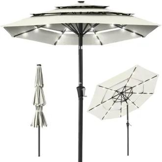 Best Choice Products 10ft 3-Tier Solar Patio Umbrella w/ 24 LED Lights, Tilt Adjustment, Easy Crank