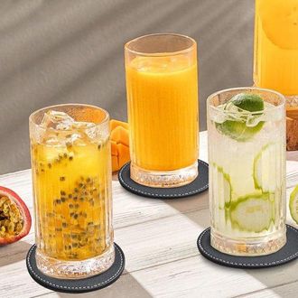 OEM Juego De 8 Posavasos De Piel Sint&eacute;tica Negra Para Vasos Y Tazas