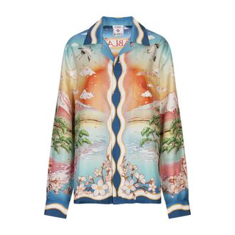 Casablanca Shirts, female, Multicolor, XS, Tennis Club Long Sleeve Silk Shirt